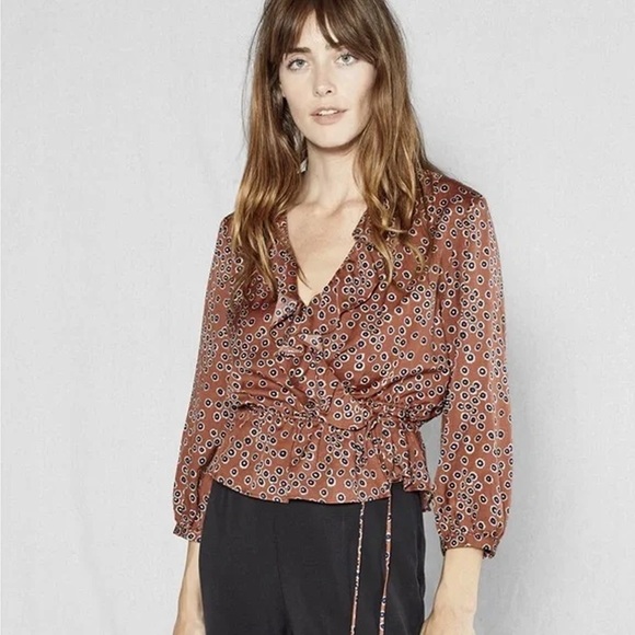 Outerknown - Rhiannon Silk-Blend Wrap Top - Nutmeg Laurel - Picture 1 of 11